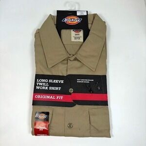 NWT Dickies Long Sleeve Twill Work Shirt Mens 2XL Tall Khaki Original Easy Care